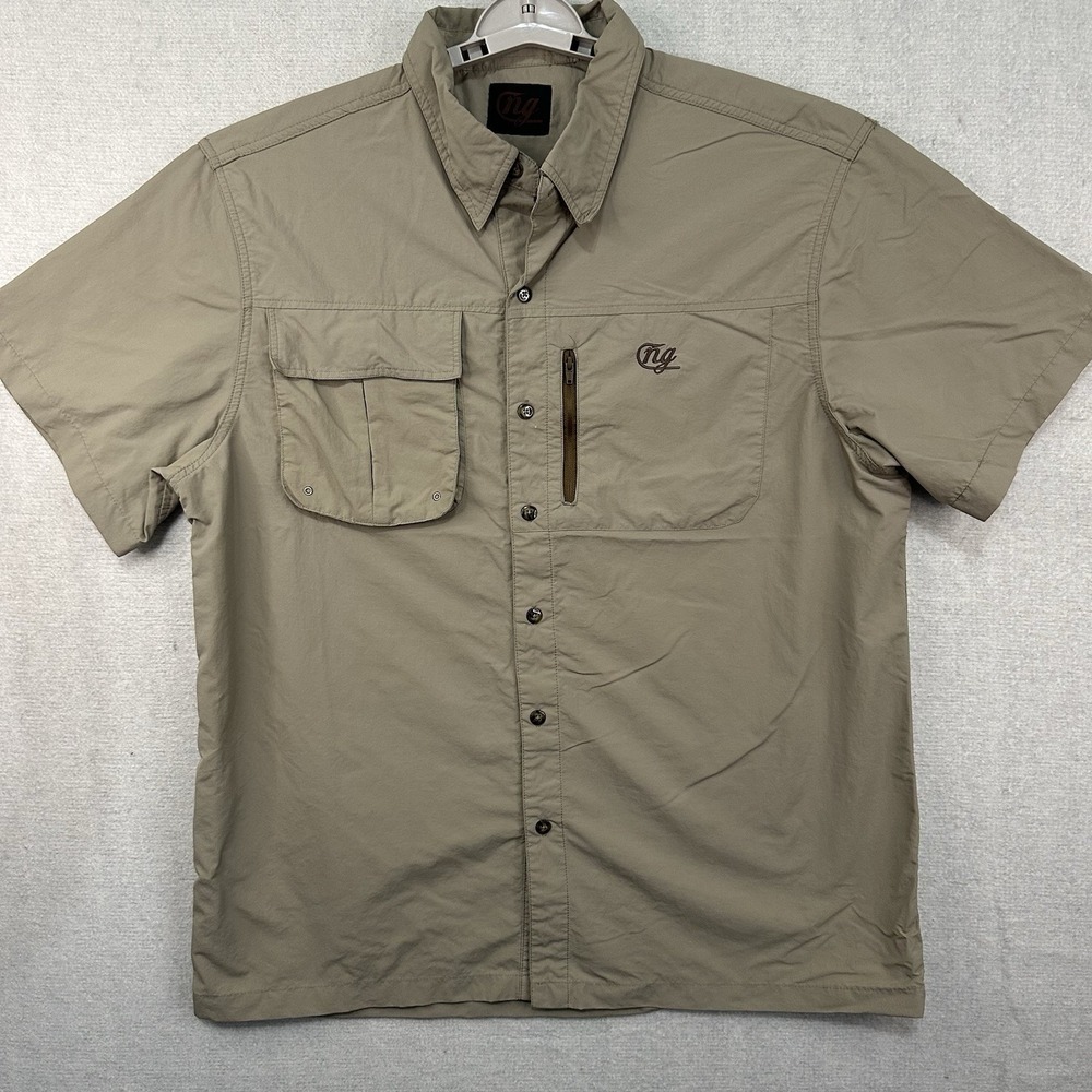 Natural Gear Men's Fishing Shirt XL Khaki Nylon Button Up Shirt Utility Outdoors